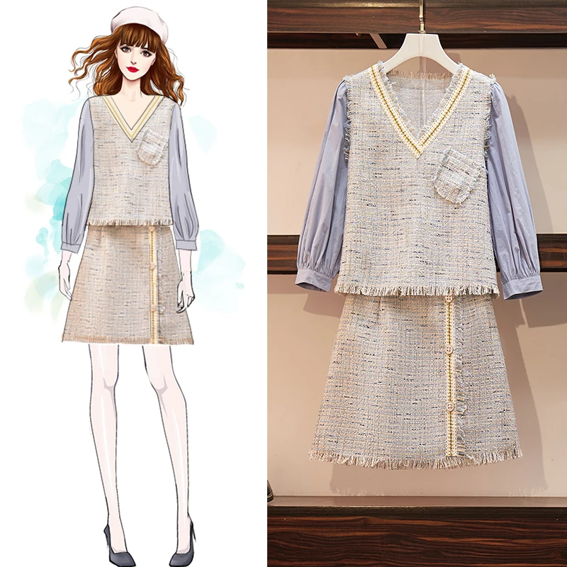 Grote-size vrouwen Kleding In Herfst 2019 Koreaanse Versie, twee Sets Van Verse En Tassely Vet Jongere Zus Netto Rode Rok Grote-size vrouwen Kleding In Herfst 2019 Koreaanse Versie, twee Sets Van Verse En Tassely Vet Jongere Zus Netto Rode Rok