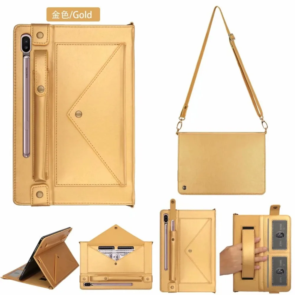 Genuine Leather Case with Pencil Holder for Samsung Galaxy Tab S6 10.5 SM-T860 SM-T865 Tablet Cover with Neck Strap+ Pen