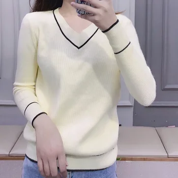 

2020 New Style Autumn Winter V Neck Sweater Alpaca Wool Sequins Yarn Fashion Female sweater Loose Knit Pullover women Sweater