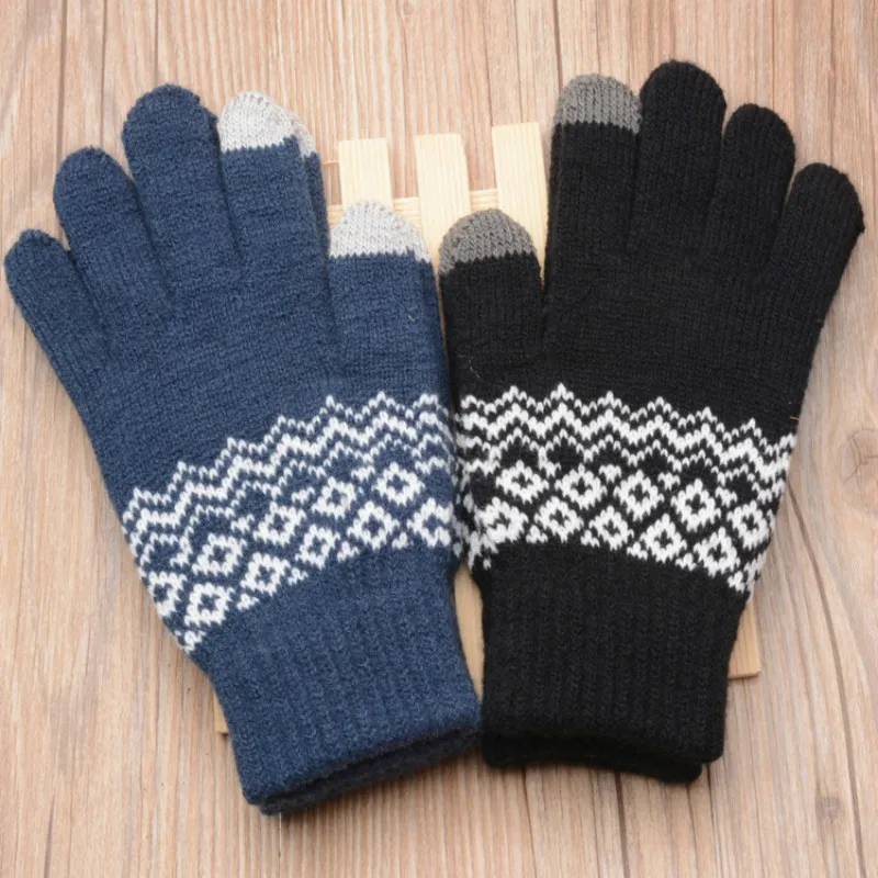 Зимние перчатки для сенсорного экрана для женщин и мужчин, теплые эластичные вязаные варежки, имитация шерсти, полный палец, женские вязаные перчатки