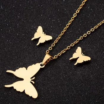 

new stainless steel women's jewelry set butterfly earrings necklace clavicle chain women's neckline jewelry gift