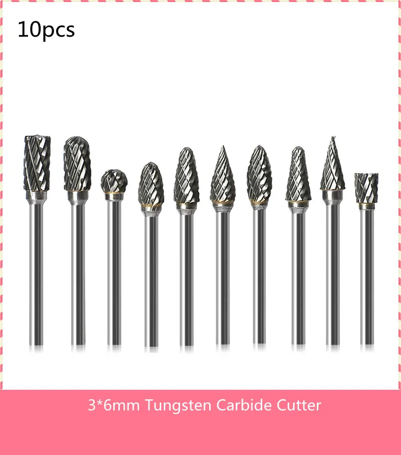 1/8&quot Shank Tungsten Carbide Wood Milling Cutter Rotary Burr Double Diamond Cut Carving Tools Electric Grinding Drill Bit Tool |