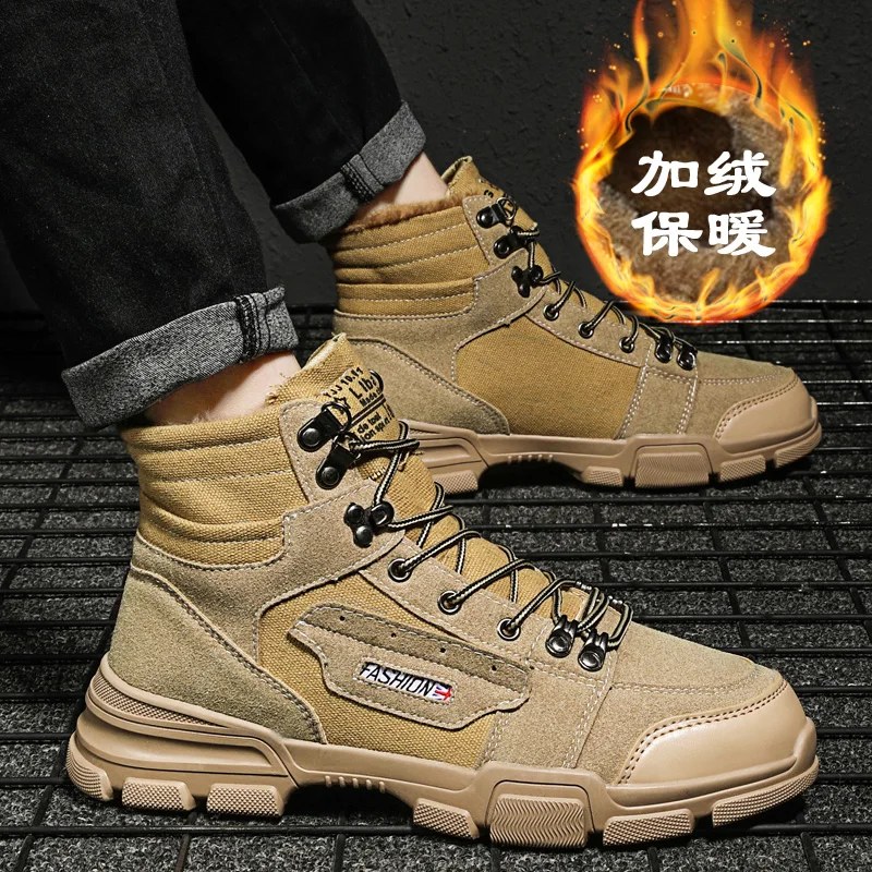 

Outdoor Winter Boots Men Keep Warm Man Winter Shoes Snow High Ankle Motorcycles Boots Black Khaki Shoes Male Snow Footwear