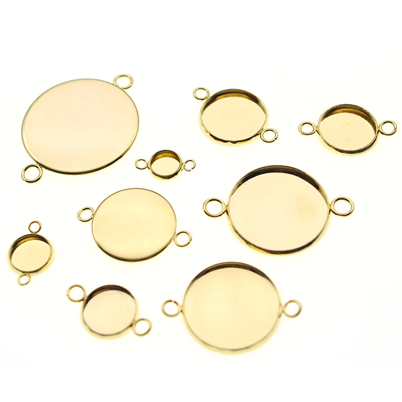 Stainless Steel Bracelet Connector Setting Round Double Loop Cabochon Base Cameo Bezel trays 6 8 10 12 14 16 18 20mm 25mm 30 mm