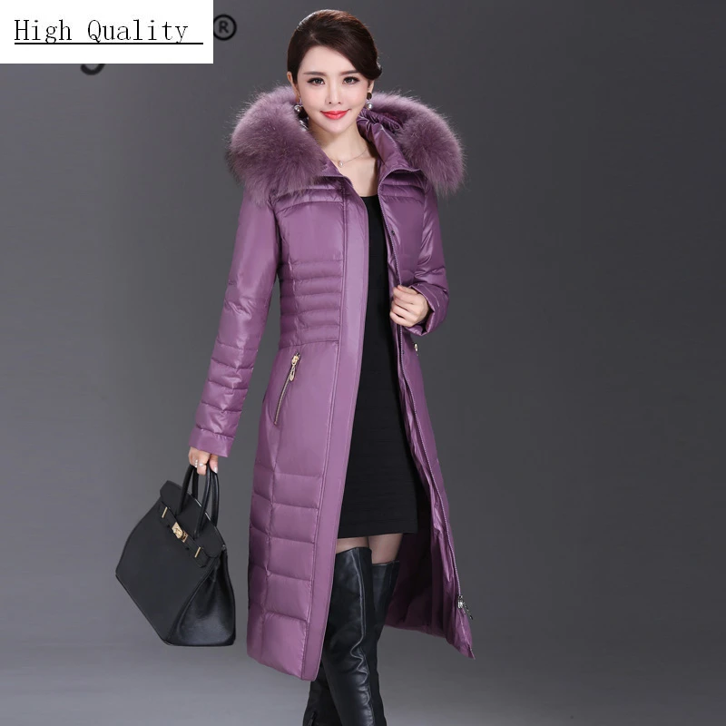 

Plus Size Women's Down Jacket Real Fox Fur Hooded Clothes 2020 Korean Thick Warm Duck Down Coat Ladies Long Overcoat 1608
