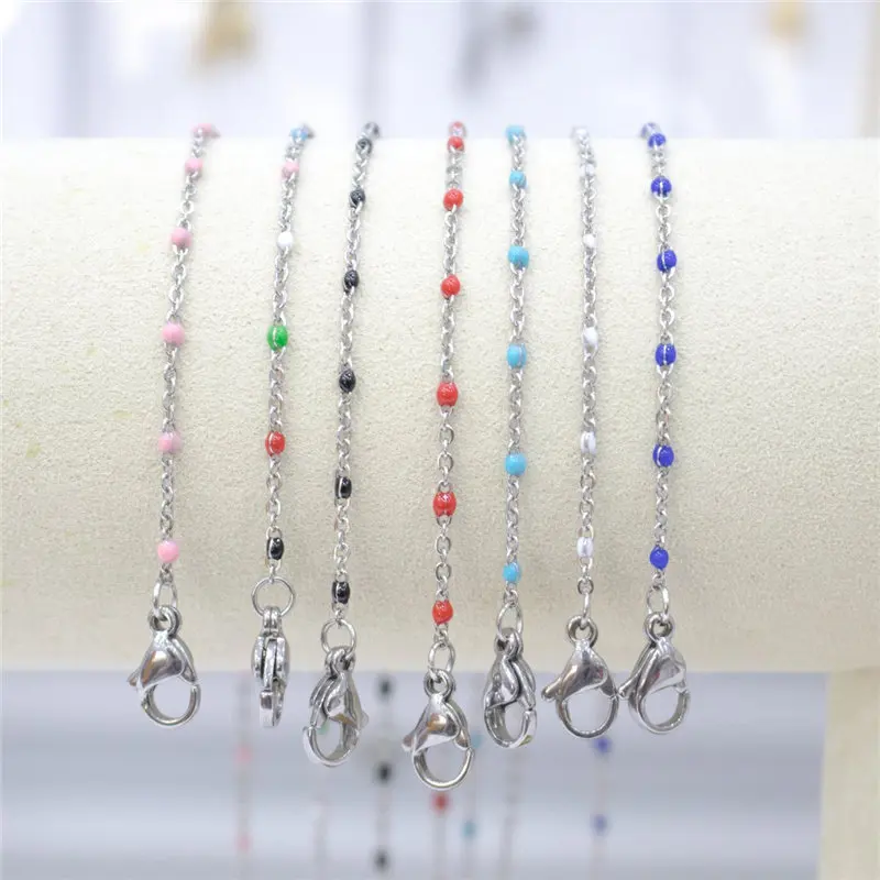 1 PC New Stainless Steel Link Cable Chain Necklace Metal Enamel Fashion Necklaces Women Men Jewelry Gifts 45cm\ 50cm\60cm Long | Украшения