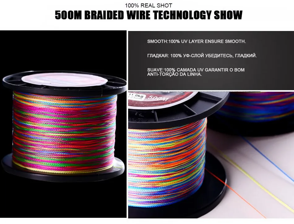 Sougayilang Braid Fishing 0.4-8# Braided Fishing Line Super Strong Multicolour Pe Material Line Multifilamento 500 M
