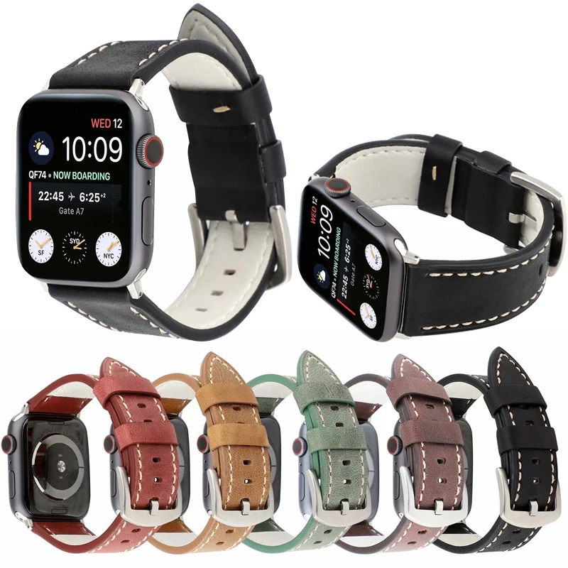 

Oil Wax Leather strap Replacement for Apple Watch Band Series 5/4/3/2/1 Sports Bracelet 42/38/44/40mm strap For iwatch 4 Bands