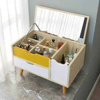 

Bedroom Flip Mirror Dressing Table Nordic Modern Student Dormitory Makeup Dresser Furniture For Cosmetics Storage With Drawer