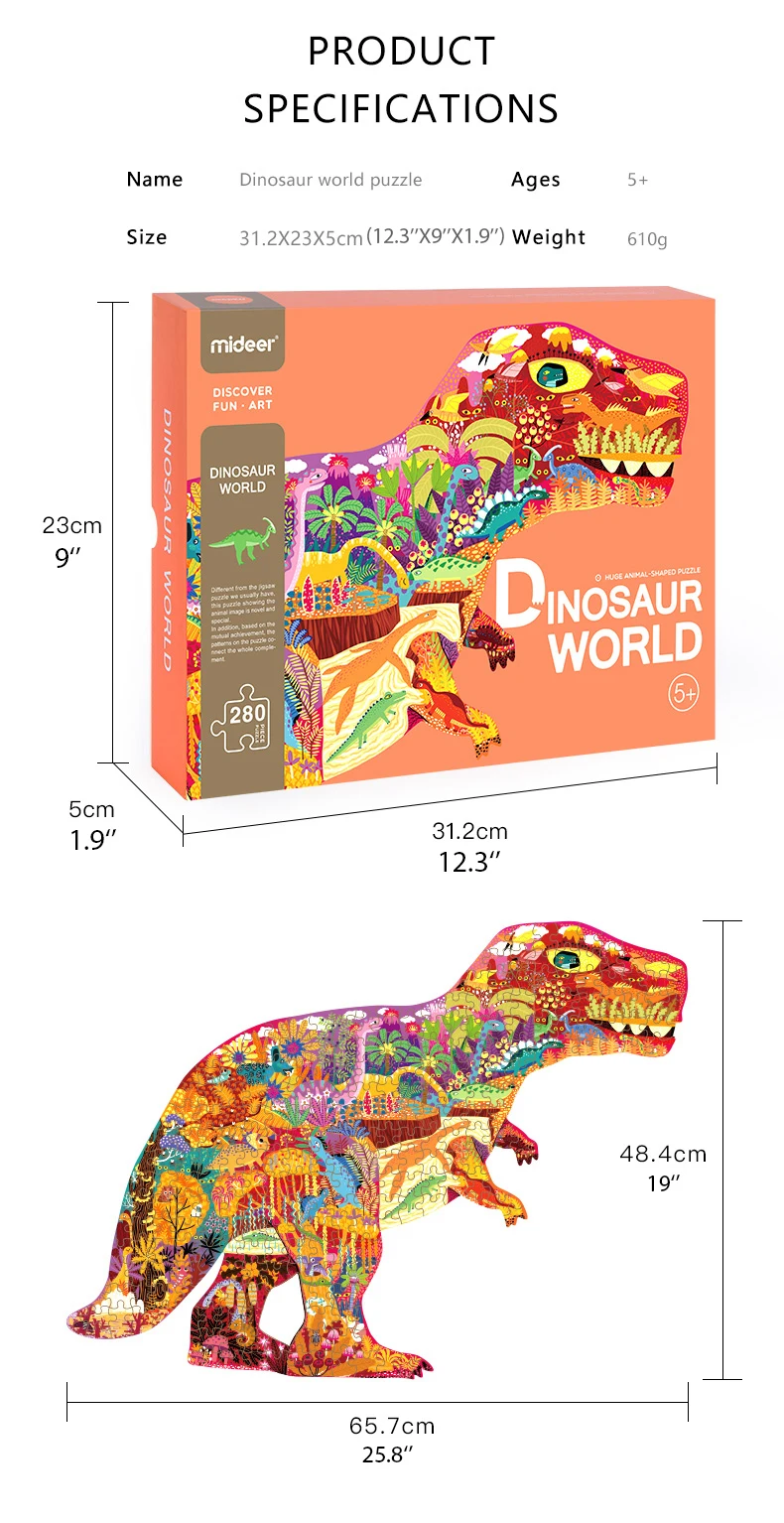 Mideer, 280 шт., головоломка, детский интеллект, динозавр, головоломка, раннее образование, игрушки для детей 3-4-5-6 лет, пазлы, игрушки
