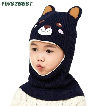 

New Fashion Children Hat Set Velvet Cartoon Baby Head Cover Winter Warm Neck Collar Kids Beanies Sets Plush Baby Cap Scarf