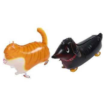 

New 2x Walking Pet Balloon Animal Air Walker Foil Balloon Helium Kids Fun Parties, Black Dachshund & Light Orange Cat