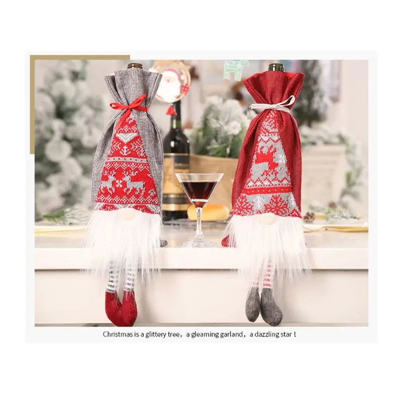 Christmas Rudolph Red Wine Bottle Cover Bag Decoration Home Bar Dinner Party