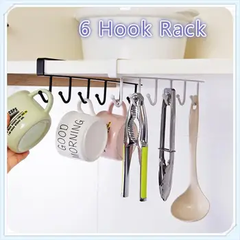 

6 Hooks Creative Saving Space Nail-free Seamless Hook Table Cabinet Storage Rack Wall-mounted Bathroom Kitchen Storage Rack New