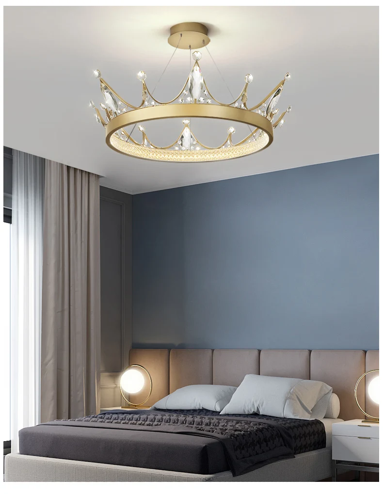 Light luxury crown crystal bedroom chandelier living room modern luxury children's home master bedroom lamp cheap chandeliers