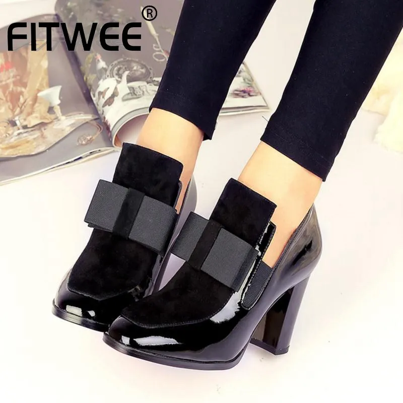 Offerte FITWEE size 33 43 Delle Donne di Alta Stivali Tacchi Genuino Stivali di Cuoio di Bowknot Dropshipping Caricamenti del Sistema Della Caviglia di Autunno della Molla Scarpe Da Donna Stivali