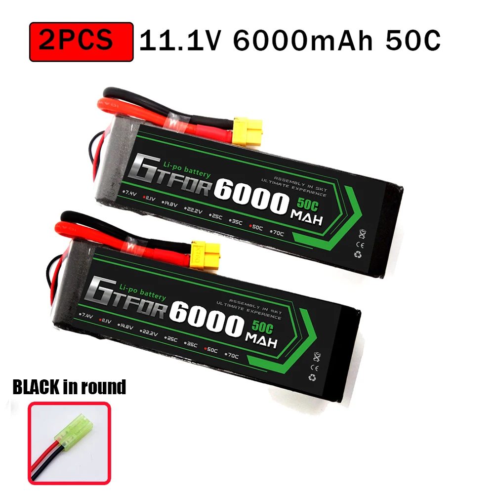 GTFDR 2 шт. RC батарея Lipo 7,4 V 11,1 V 2S 3S 6000MAH 6500MAH 6200MAH 7000mah 50C 60C 80C 100C 120C для RC Stampede автомобильный Дрон - Цвет: 2PCS6000SOFTBLACK