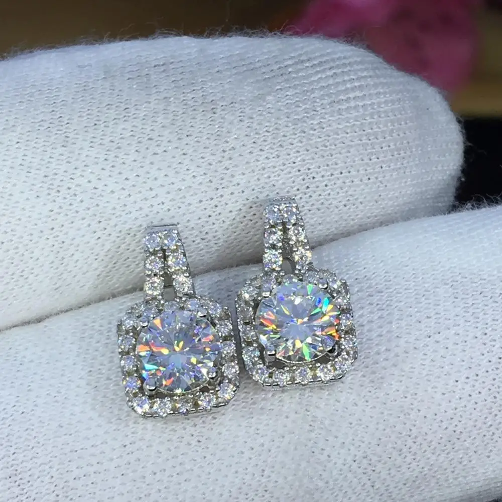 Поэтический еврей магазин Круглый Муассанит вырезанный всего 1.00ct Алмазный тест прошел моассанит серебряные серьги-гвоздики