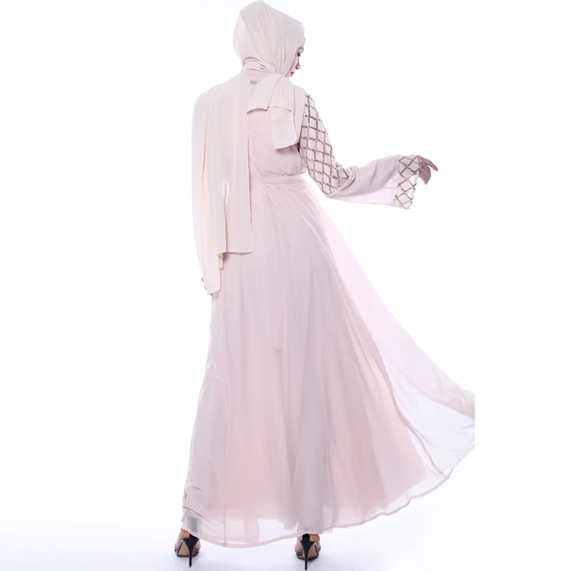 Открытый блесток Турецкая абайа кимоно мусульманское платье хиджаб мусульманская одежда Абая для женщин Оман Восточный халат из марокена кафтан молитвенная одежда