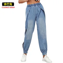 Женские длинные джинсы с высокой талией, весенние, с нижней частью, открытые, с разрезом, Подиумные штаны, с вырезами, с дырками, роскошные женские джинсовые брюки, уличная одежда