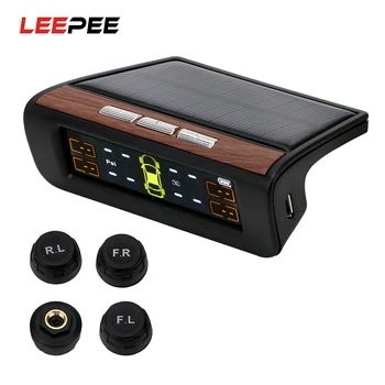 

LEEPEE Car TPMS Tyre Pressure Monitoring System Solar Power Auto Security Alarm Systems Monitor Digital LCD Display Auto Care