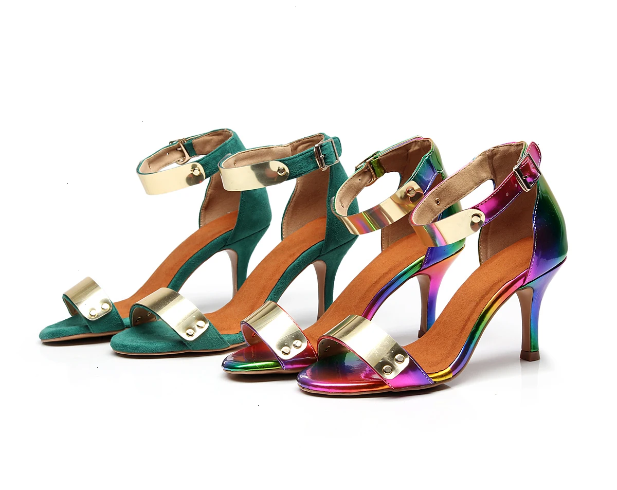

Goettin Salsa Square Professional Ladies Latin Dance Shoe Woman Brands Ladies Pole Small Feet Suede Sandales Femme 1005