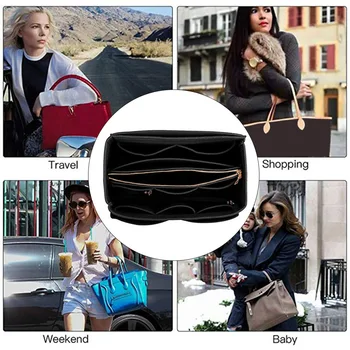 

Storage Shaper Tote Organizer Portable Key Chain Make Up With Detachable Pocket Felt Insert Bag For Handbag Zipper Cosmetic
