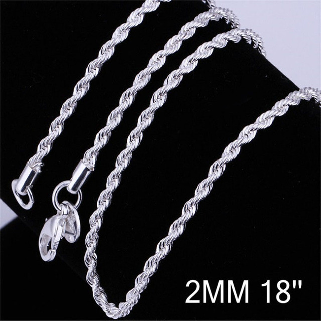 Sale Retail Wholesale Silver Plated Necklace Women Man Necklace 2mm16,18,20,22,24 Inch Twist Rope Chain Jewelry Accesory