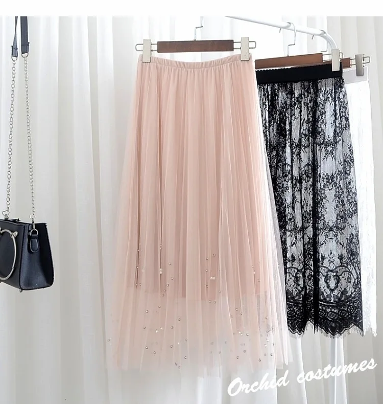 SHENGPALAE New Fashion Autumn Pleated Bead Decoration Elastic Band Straight Skirt Women Solid Tide Faldas Mujer Moda 9A270