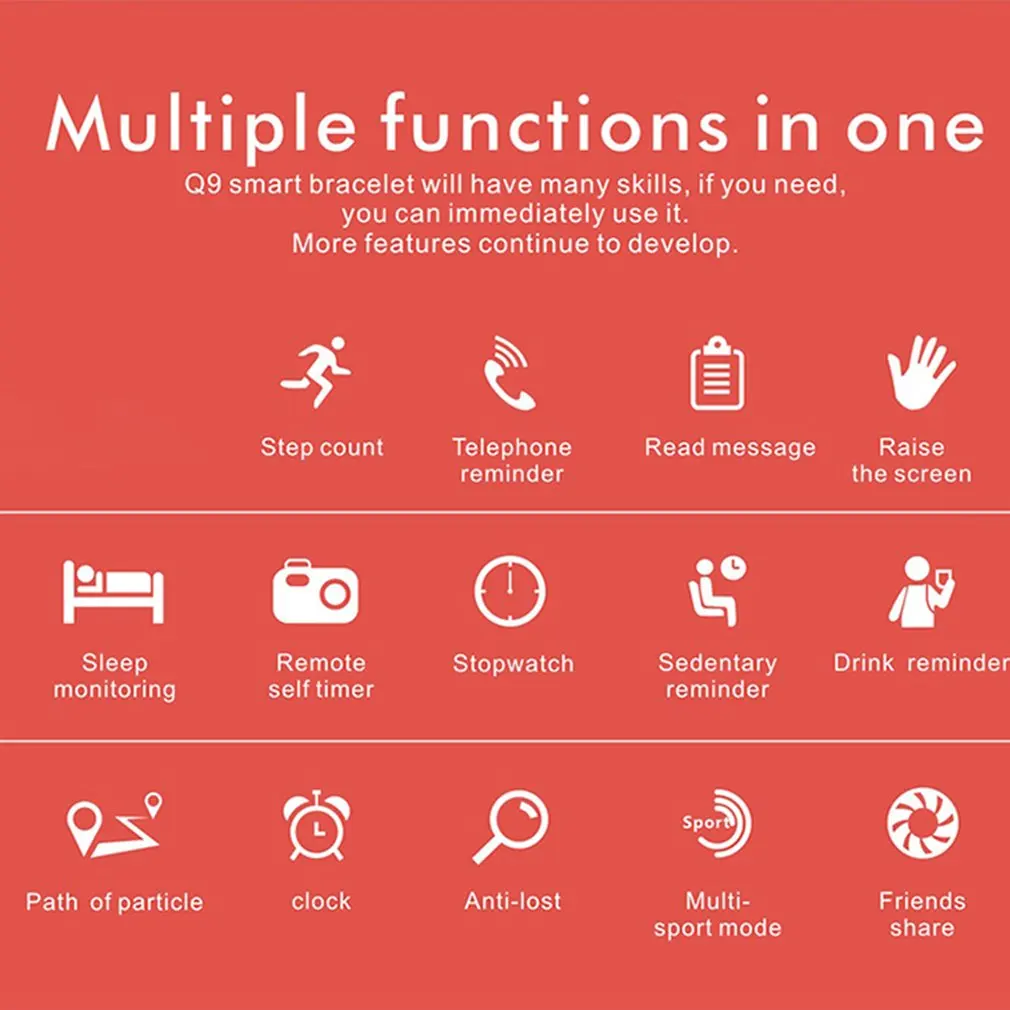 Q9 Smart Bracelet Heart Rate Monitor Waterproof Fitness Tracker Bluetooth Watch Band For Android IOS women men Wristband