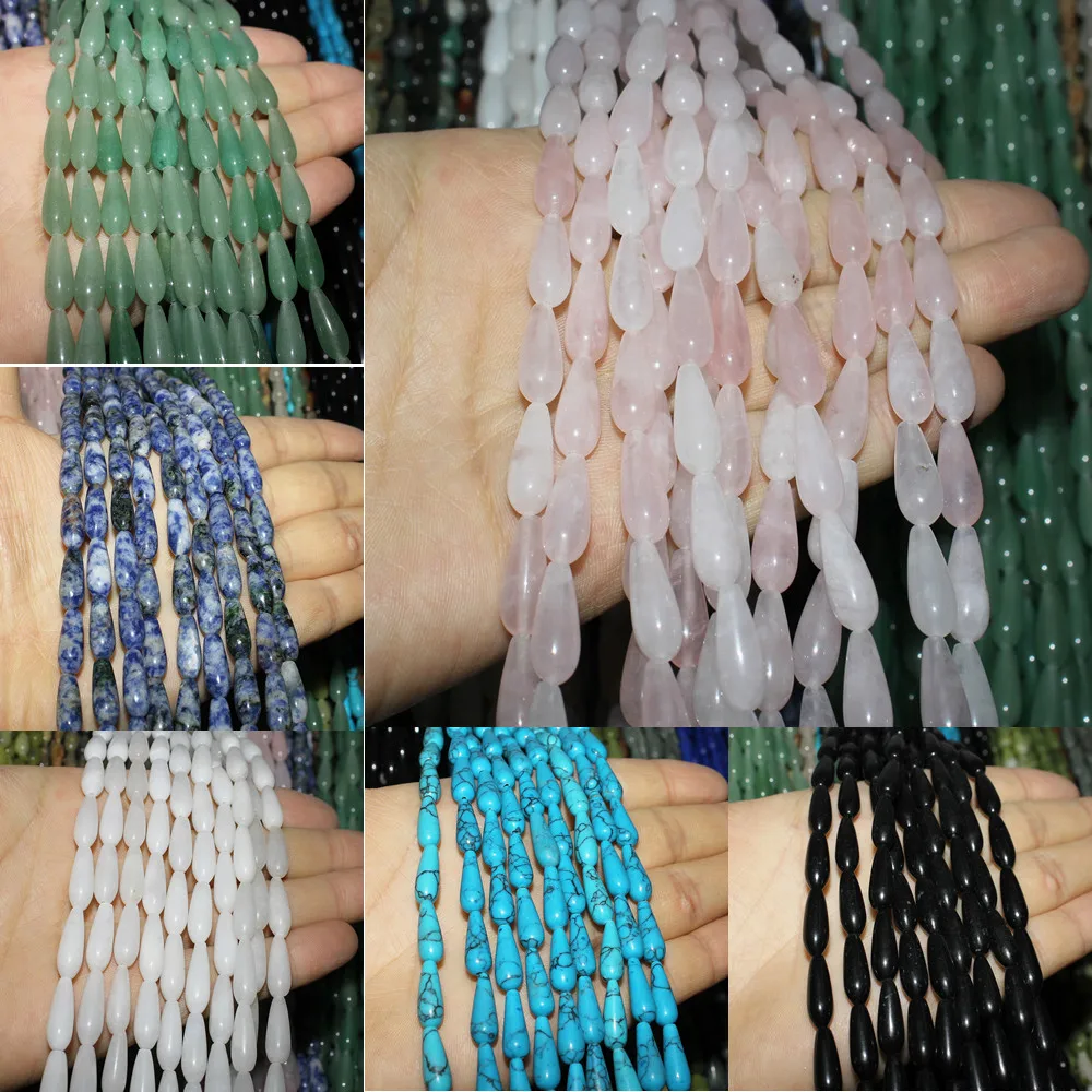 

2020 New 6x16mm Natural Semi-precious Stone Loose Beads Waterdrop Shape Beads Strand DIY for Making Bracelet Necklace Earrings