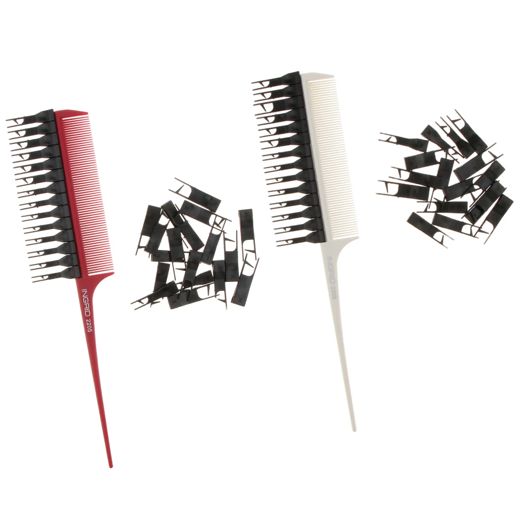 Hair Dyeing Comb Sectioning Highlight Comb Weaving Cutting Brush Salon Hair Coloring Styling Tool with Replace Pins