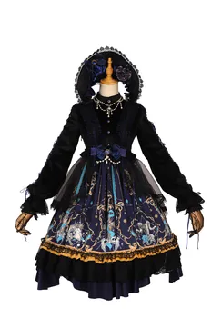 

Black Gothic Lolita One Piece Dress Long Sleeve God Printed Royal Lolita Dress