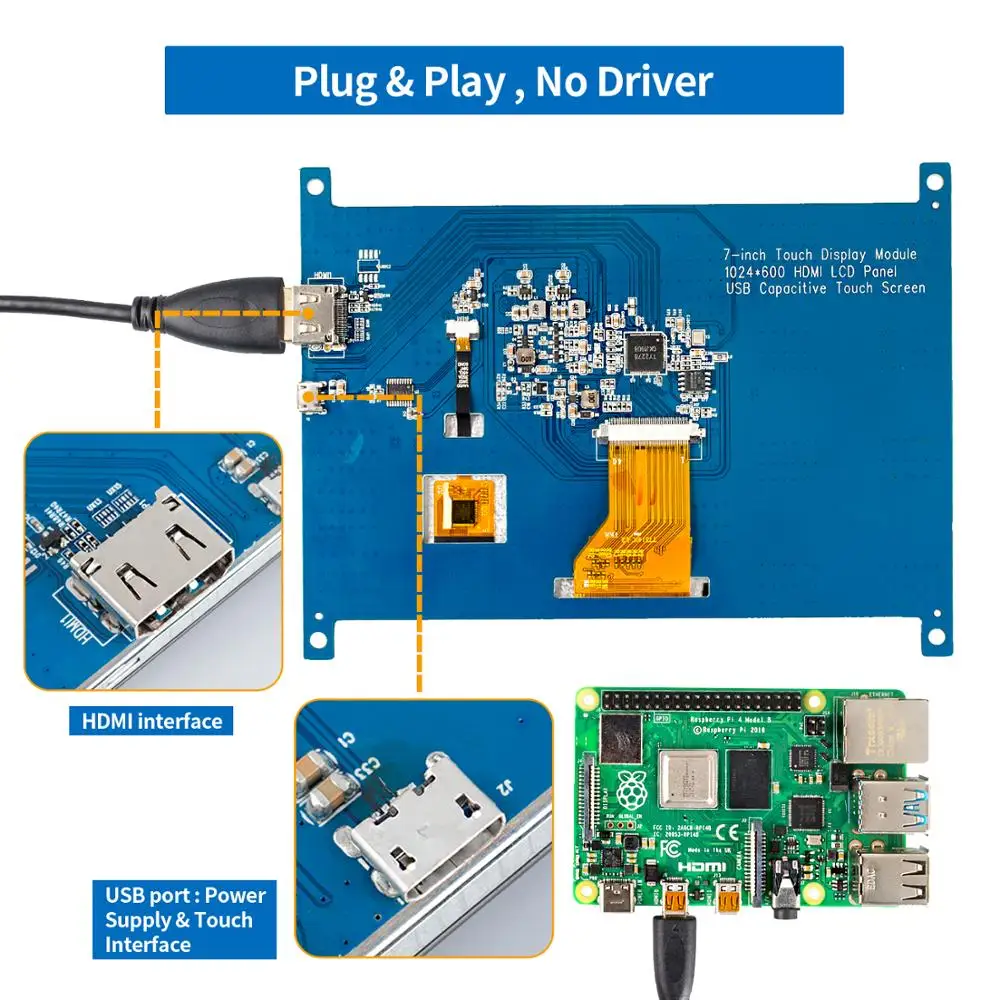 Sunfower Raspberry Pi 4 дисплей сенсорный экран 7 дюймов HDMI 1024 × 600 USB ips ЖК-экран дисплей монитор для Raspberry Pi 4 3
