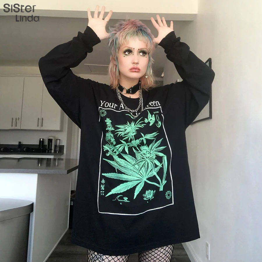 Sisterlinda Harajuku, хлопковая толстовка с капюшоном, Женская Осенняя толстовка с принтом, Длинные свободные пуловеры, спортивная одежда для женщин, тонкие мягкие топы, Mujer