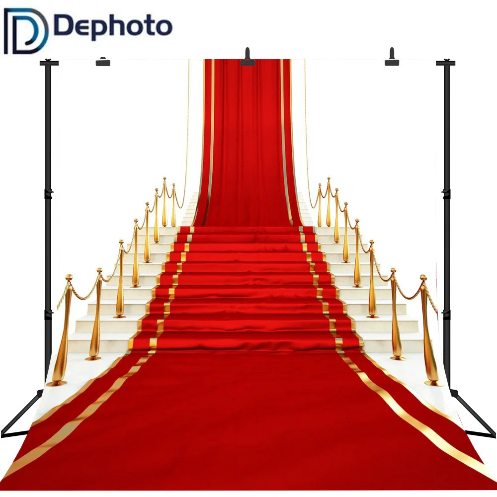 Фон для фотосъемки с изображением красной ковровой дорожки золотой трос Vip