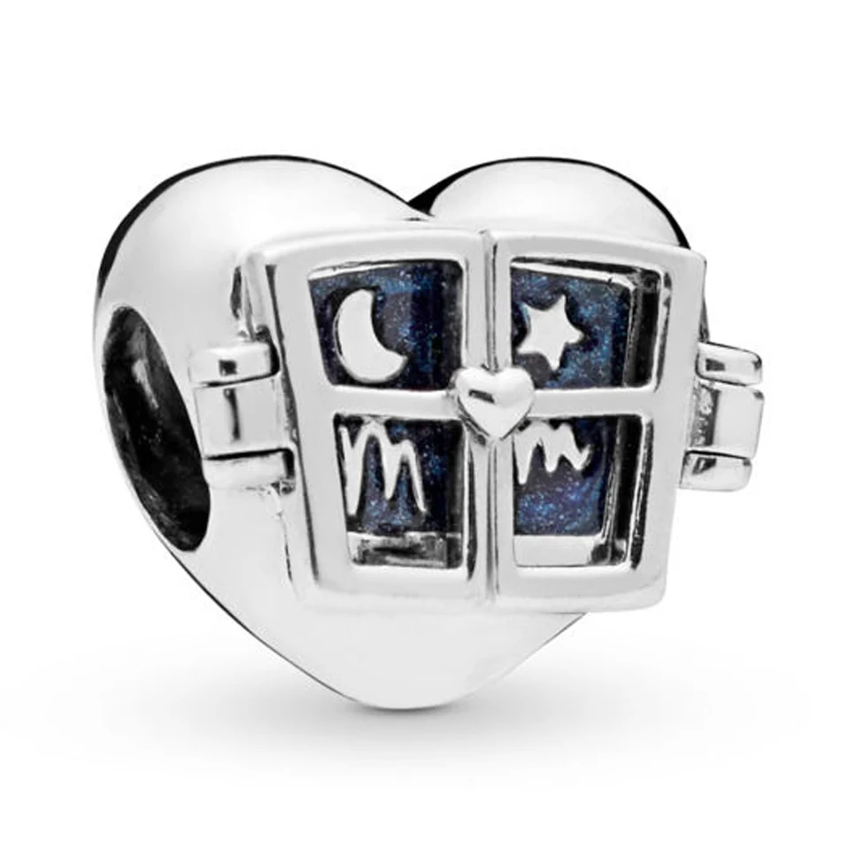 

Window Heart Charm Authentic 925 Sterling Silver fit Lady Bracelet Bangle DIY Jewelry