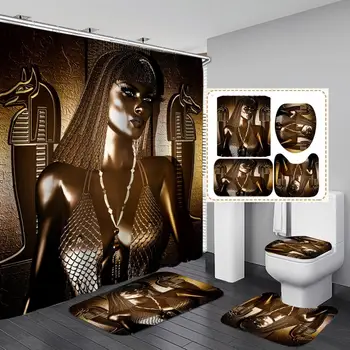 

Shower Curtain, Bathroon Curtains-Egypt Pharaoh Woman, African Women,Golden Brown Color,