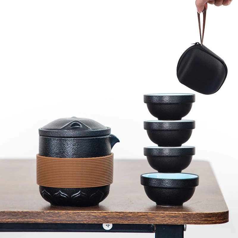 TANGPIN-Black Ceramic Teapot, Gaiwan Tea Cups, Portable Travel Tea Set, Drinkware