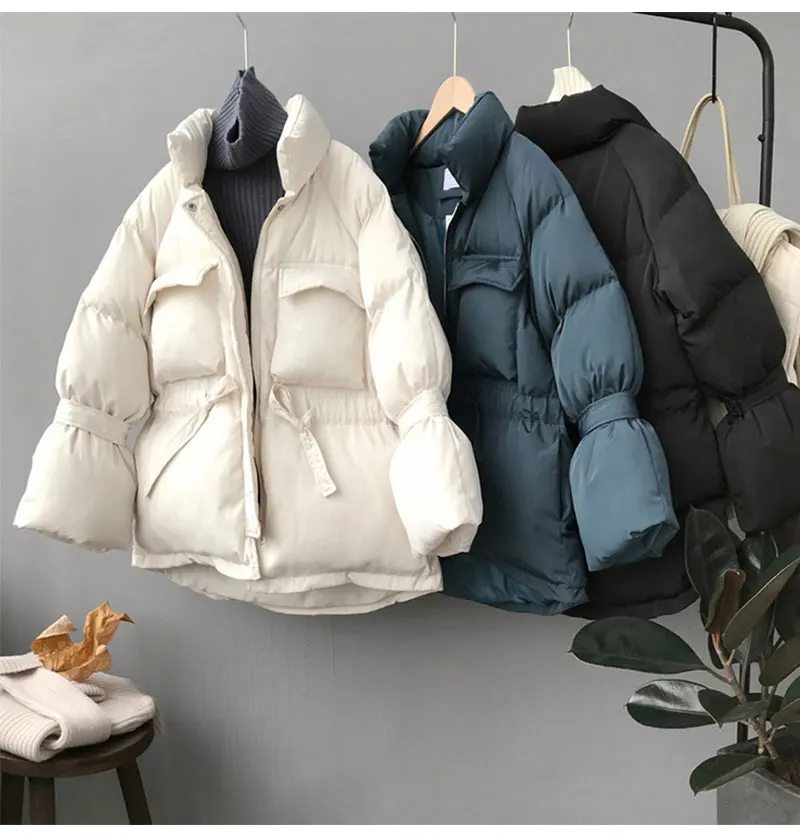 Woherb женские зимние куртки со стоячим воротником, парки, модная Толстая теплая куртка-пуховик, свободная однотонная женская верхняя одежда, пальто с подкладкой