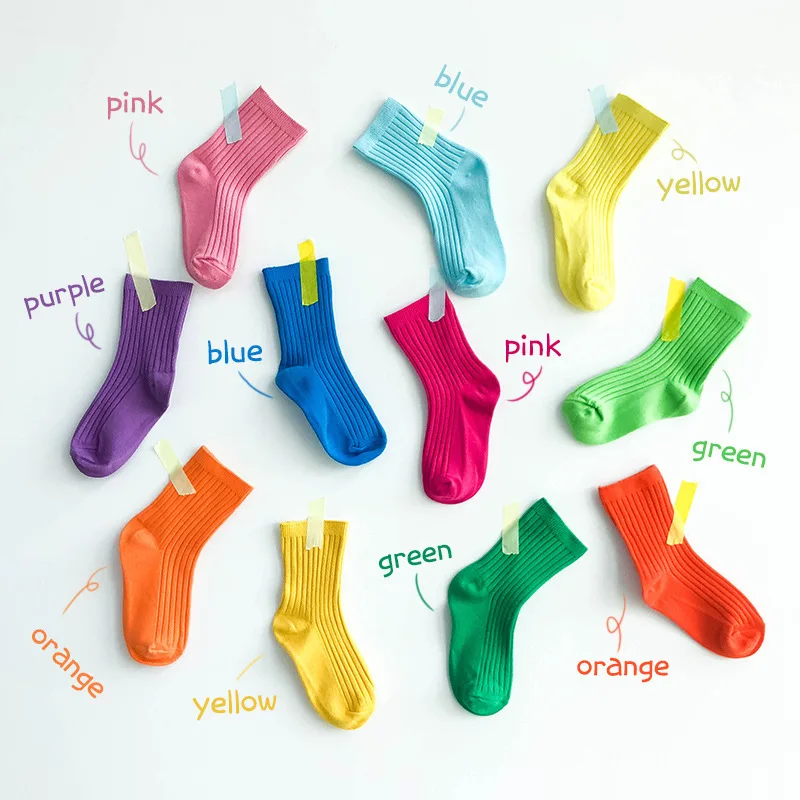 

1 Pair Spring Autumn Winter Cotton Lace Double Needle Children Breathable Socks Solid Baby Girls Candy Color Socks School