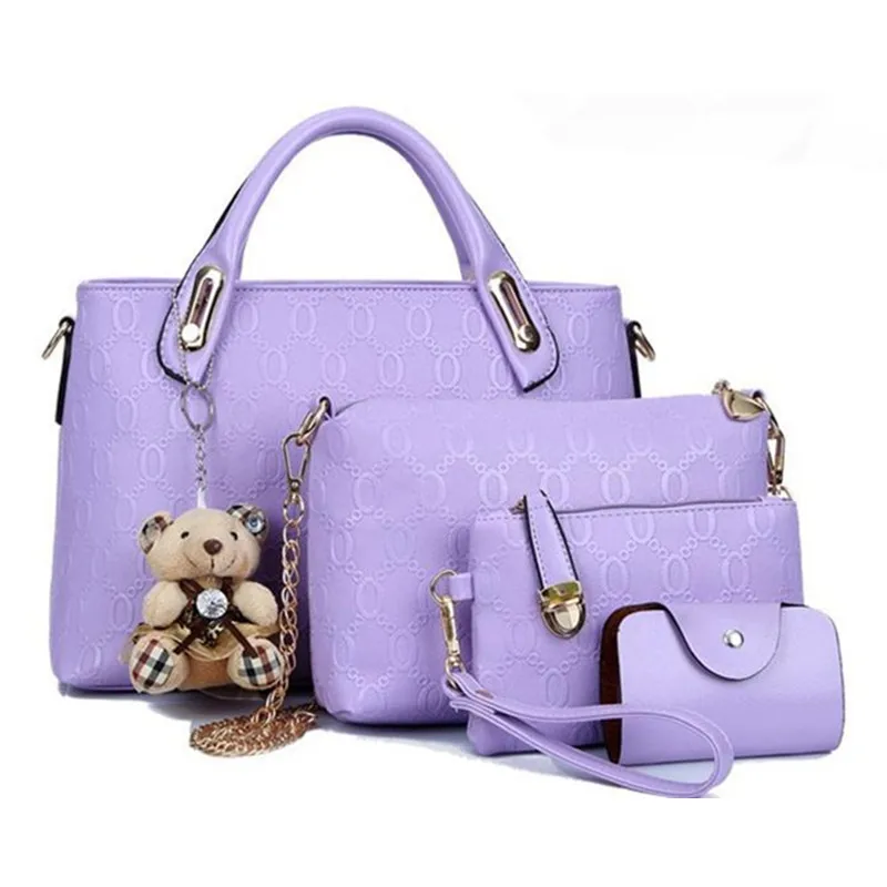 4 In 1 Crazy Horse Texture Pu Lederen Schoudertas Dames Handtas Messenger Bag Met Kwastje %28grijs%29