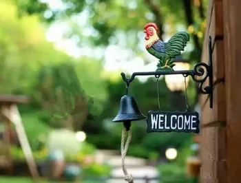 

Nordic Country Cast Iron Welcome Rooster Doorbell Handmade Hand-bell Double-sided Pattern Painted Garden Decoration Outdoor