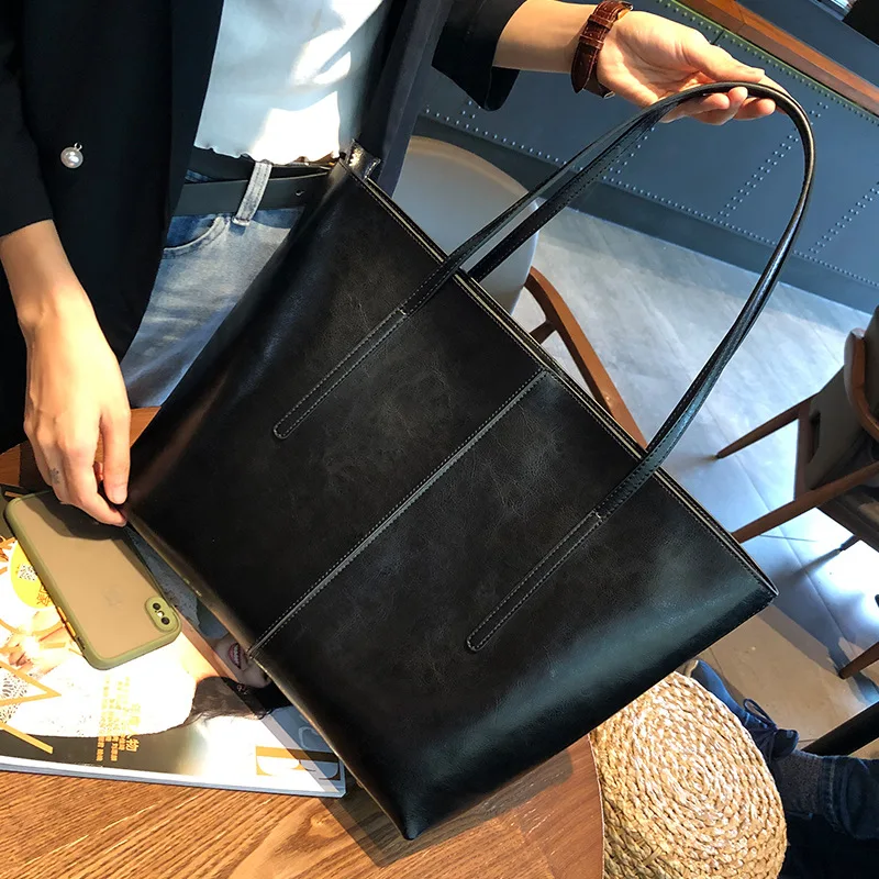 

Genuine Leather Handbag For Women Black White Brown Office Shopping Female Tote Big Capacity Never Full Shoulder Bags 36*14*30