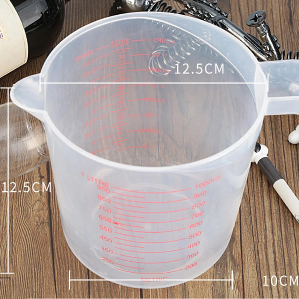 2pcs 1L Plastic Measuring Cup Clear Scale Kitchen Measuring Tools Bakery Bakeware Liquid Measure Container