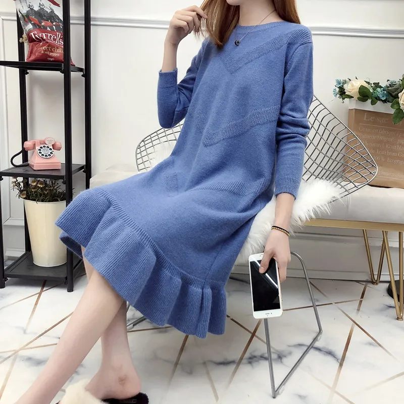 New Ruffle Loose Sweater Dress Women Autumn Winter 2020 Casual Long Sleeve Dresses Female Plus Size 3XL Long Knitted Dress New Ruffle Loose Sweater Dress Women Autumn Winter 2020 Casual Long Sleeve Dresses Female Plus Size 3XL Long Knitted Dress