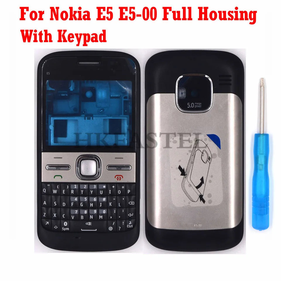 

For Nokia E5 E5-00 New Full Complete Mobile Phone Housing Cover Case + English Keypad + Tool free shipping
