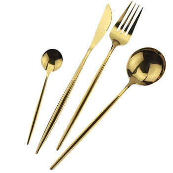 

Gold Flatware Set Mirror Silverware Set 18/10 Stainless Steel Cutlery Set Kitchen Knife Spoon Tableware Western Dinnerware Set