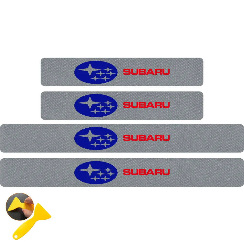 Серебристый Стайлинг автомобиля 4 шт. эмблема углеродного волокна порога протектор наклейки для Subaru STI Legacy Forester Outback ралли WRX WRC - Название цвета: Серебристый
