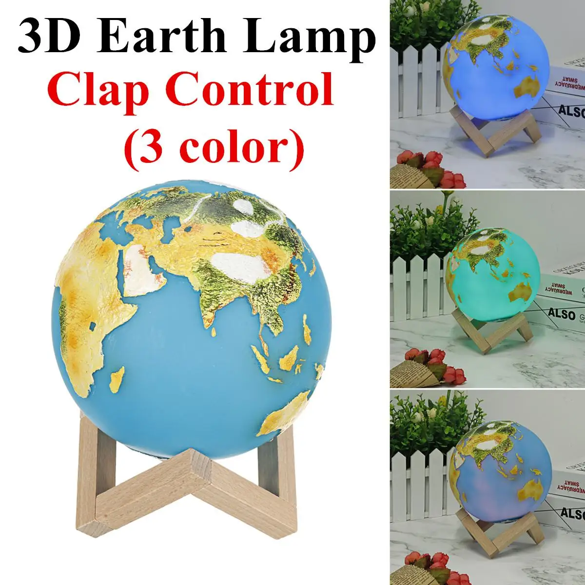 Clap Control 3D печать Глобус ночной Светильник Перезаряжаемые 2/3/16 Цвет пульт дистанционного управления/хлопок/сенсорный экран Управление Глобус Луны лампа Карта мира шар светильник декора для дома - Испускаемый цвет: Clap Control